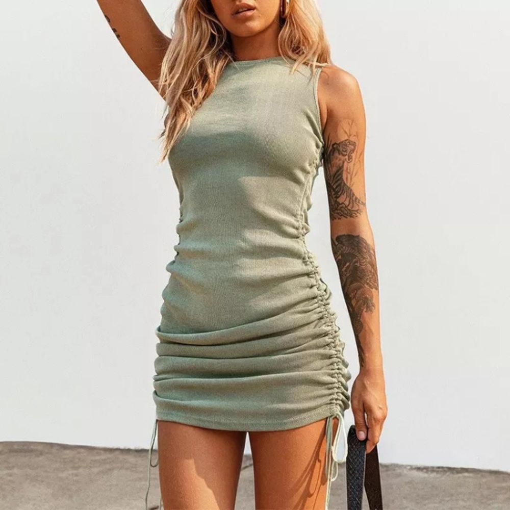 Bodycon Ruched Side Tie Dress